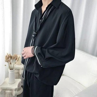 (HÀNG ORDER) ÁO SƠ MI NAM FORM RỘNG KÈM CARAVAT MÀU ĐEN NHẬP KHẨU HÀN QUỐC