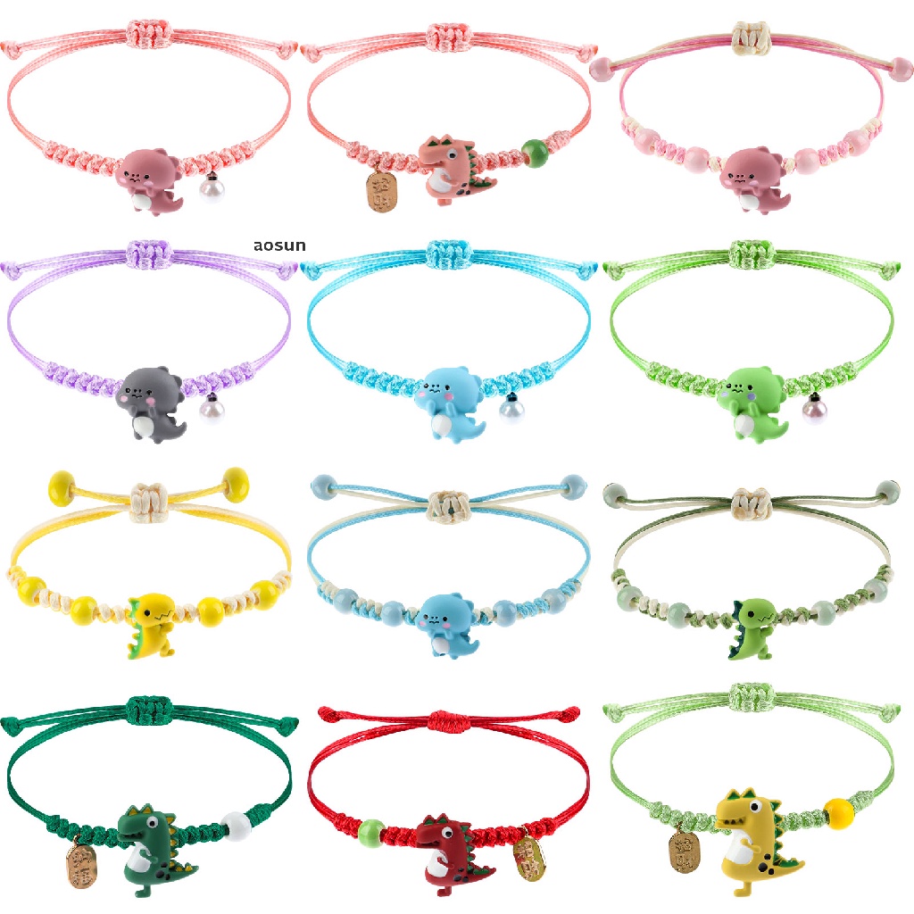 Aosun Set 12 Vòng Tay Tình Bạn Xỏ Hạt Hình Khủng Long Dễ Thương