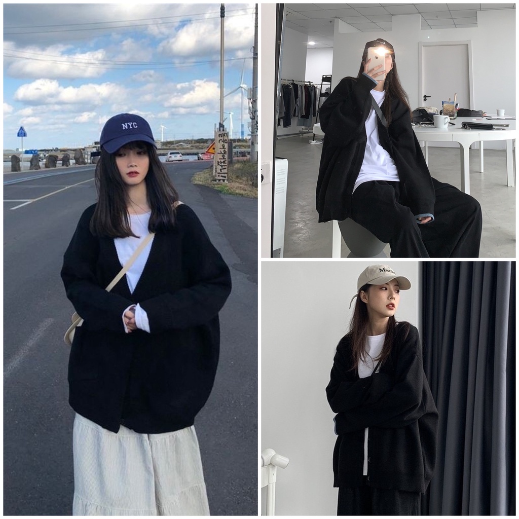 Áo Cardigan Nỉ Trơn Màu Đen Basic, Áo Khoác Cardigan Form Rộng Unisex Hascoo | HCALS5