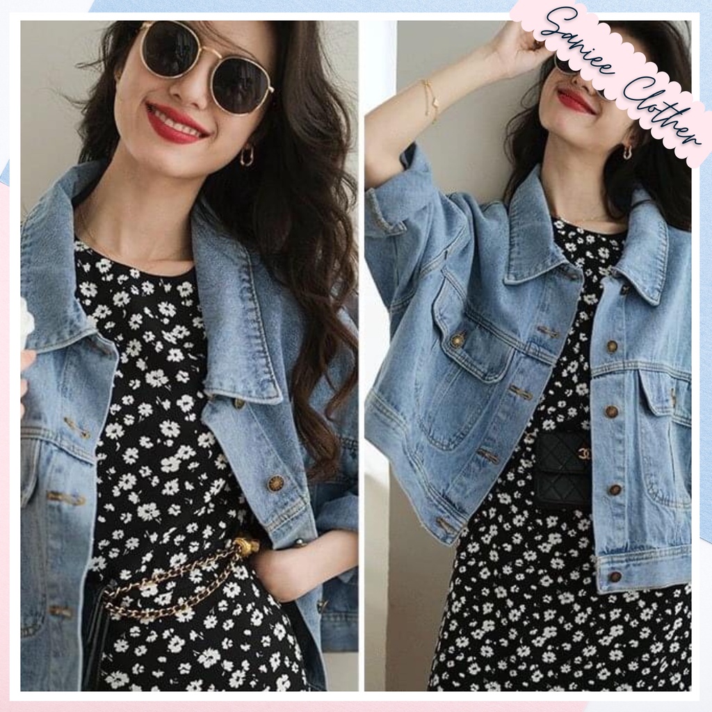 Áo khoác jean denim lửng, áo khoác jean nữ vải bò dày màu wax hàng freesize cao cấp SanieeClothes | BigBuy360 - bigbuy360.vn