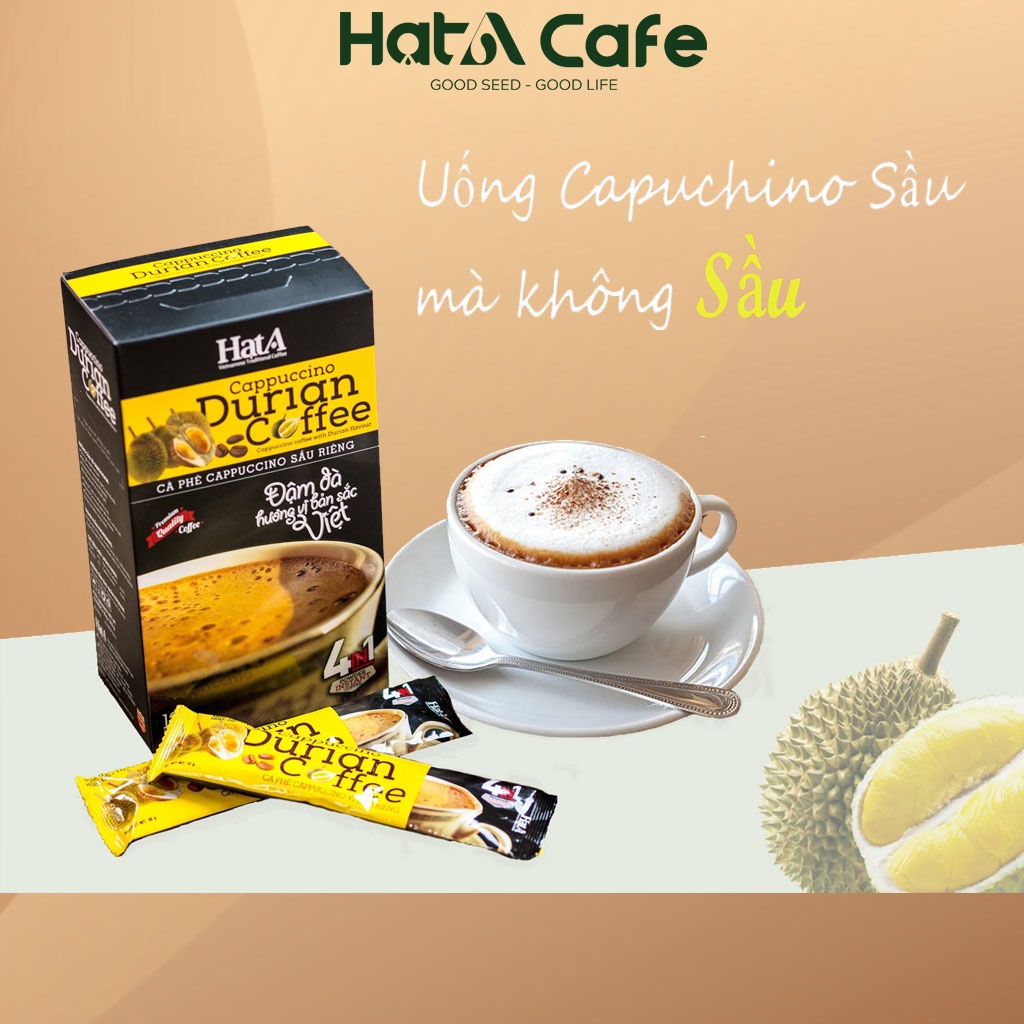 Cà phê hòa tan Cappuccino sầu riêng tự nhiên 4n1 Hạt A Cafe 216gr/12 gói - Freeshipxtra