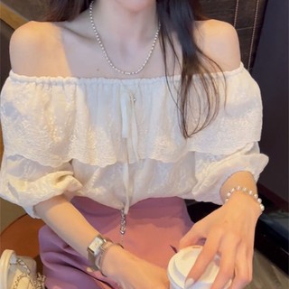 Áo ren trễ vai tay phồng ngắn thời trang hàn quốc quyến rũ cho nữ