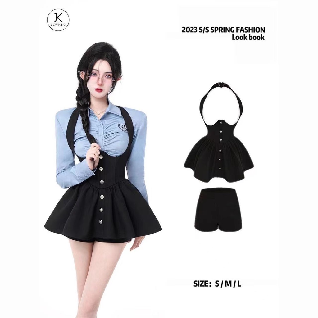 Set Áo Sơ Mi Cao Cấp + Chân Váy Yếm + Quần Legging Thiết Kế Mới Thời Trang Set Áo Thun Ngắn Tay + Quần Dài Ống Rộng Thời Trang Nữ Cô Gái Ngọt Ngào Dễ Thương. Quần Lót Thiết Kế Quyến Rũ Thời Trang Dành Cho Nữ
