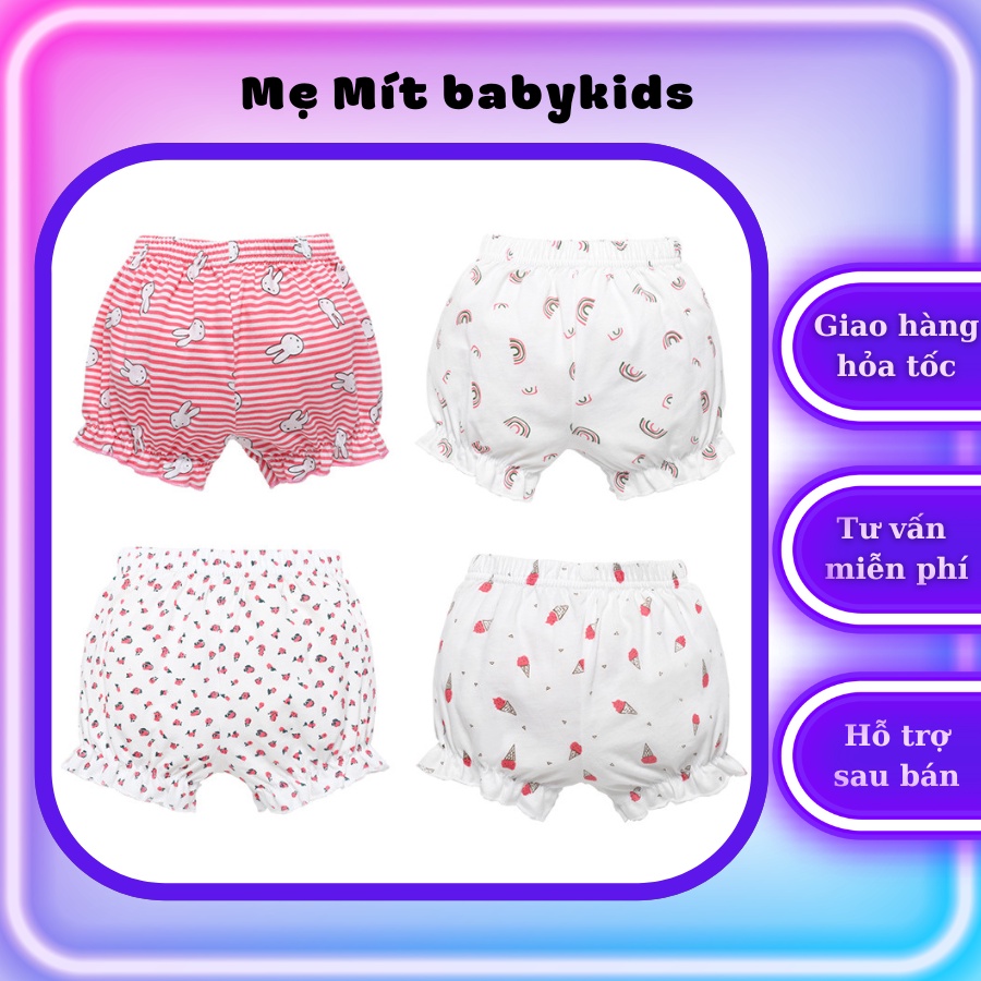Set 4 quần đùi cotton sợi bông siêu mềm cho bé gái, quần mặc trong váy bé gái từ sơ sinh đến 14kg