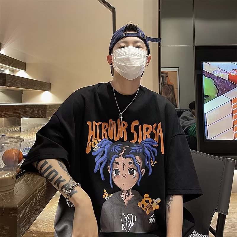 Áo Thun Tay Ngắn Cổ Tròn Dáng Rộng In Họa Tiết Hoạt Hình Phong Cách Hip hop Thời Trang Mùa Hè Cho Nam Và Nữ S-5XL