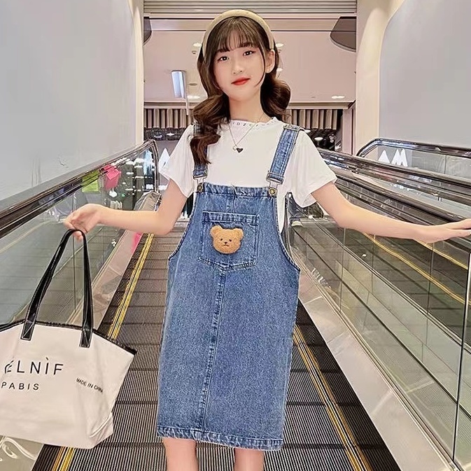 Đầm Denim Cotton Mềm Mại Thời Trang Mùa Hè Cho Bé Gái 3-8 - 10-16 Tuổi