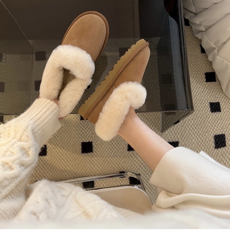 Giày lười da lộn lông thỏ đi tuyết cho nữ lót lông siêu dày ấm