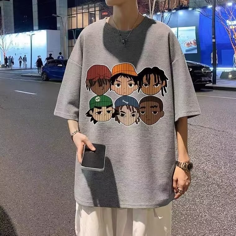 Áo Thun Tay Ngắn Dáng Rộng In Họa Tiết Waffle Phong Cách Hip hop Hàn Quốc Thời Trang Mùa Hè Mới Cho Nam