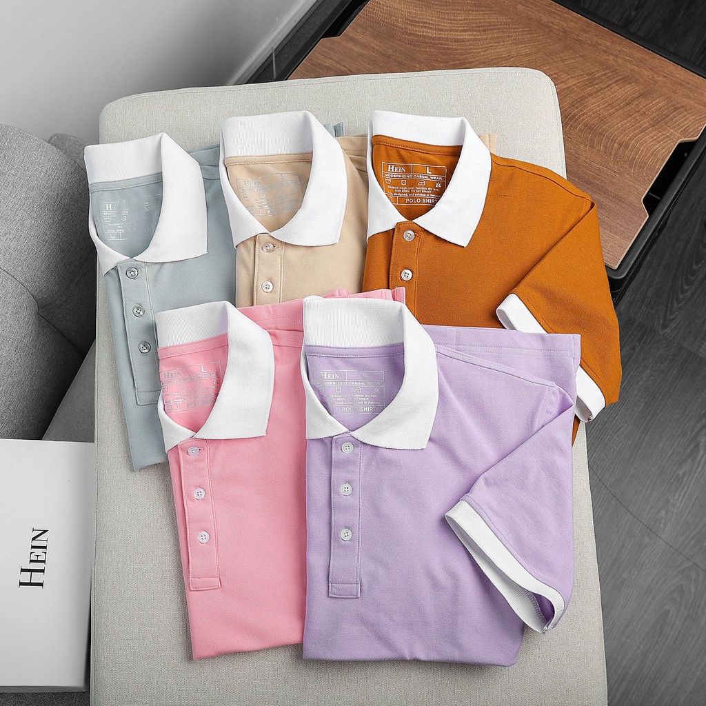 Áo polo nam HEIN cổ bẻ vải cá sấu cotton trơn một màu