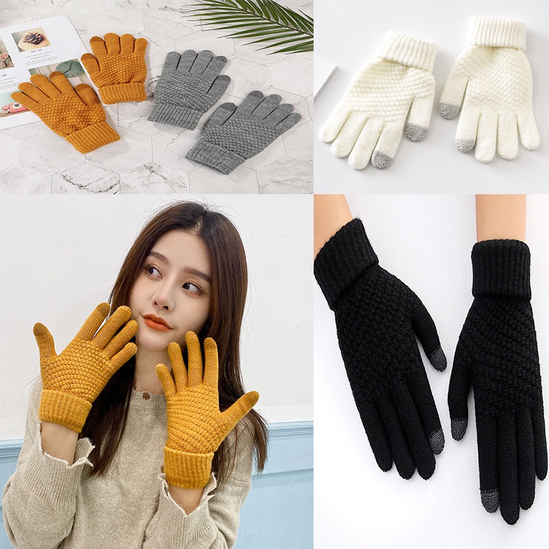 Găng tay len cảm ứng dày dặn - Bao tay len cảm ứng điện thoại được phong cách Hàn Quốc