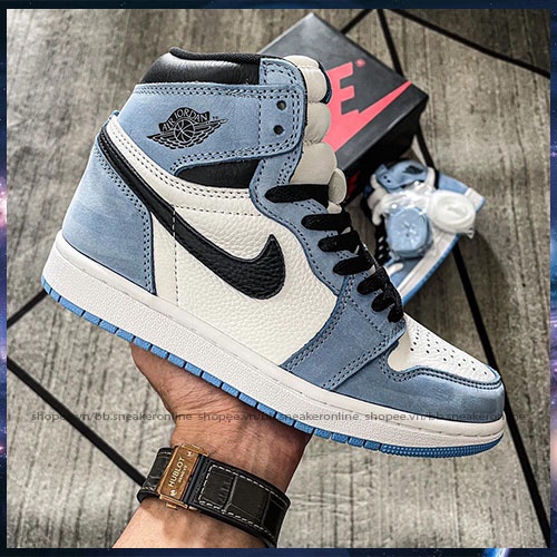 Giày Jordan Cổ Cao, JD1 Xanh Trắng, Giày Jordan 1 High University Blue Bản Cao Cấp Full Box Bill