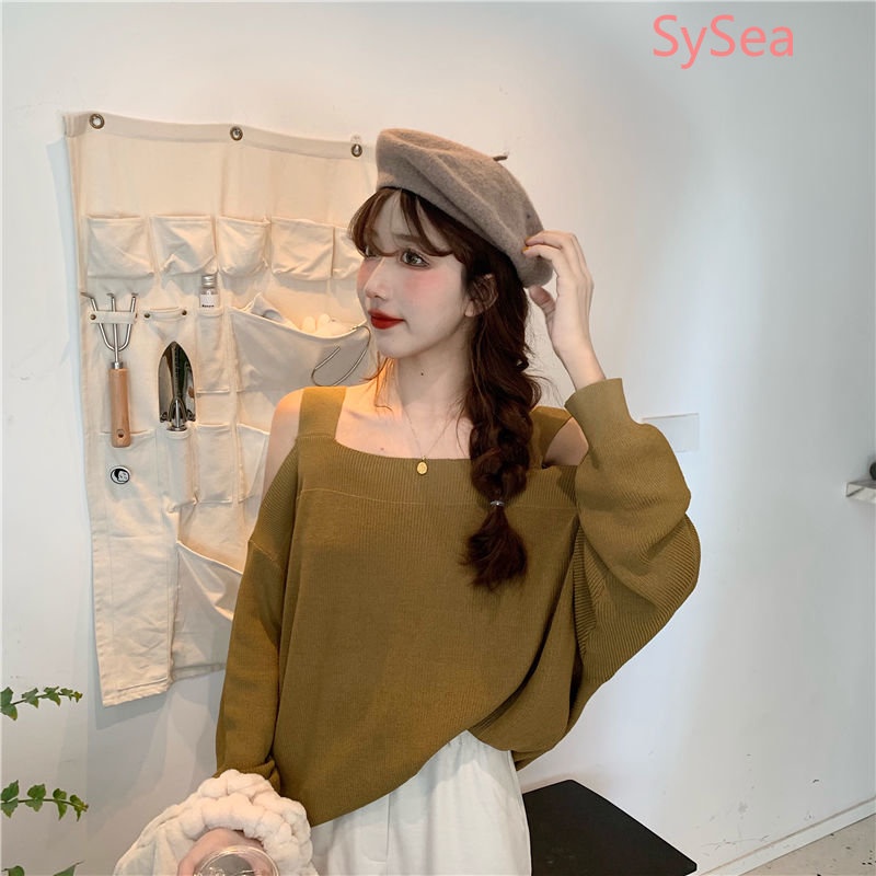 Áo Dệt Kim Tay Dài Dáng Rộng Trễ Vai Thời Trang Mùa Xuân Dành Cho Nữ