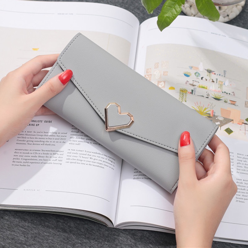Ví Dài Sức Chứa Lớn Có Khóa Cài Hình Trái Tim Cho Nữ