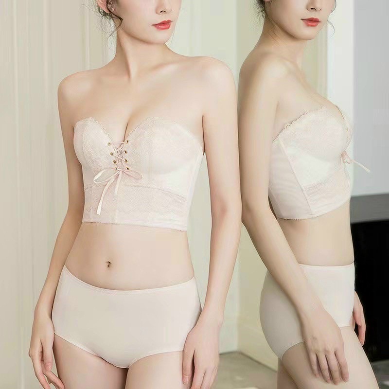 Áo Cup Ngực không dây, áo cúp ngực định hình rút dây tạo khe ngực, đệm bàn tay nâng đẩy vòng 1