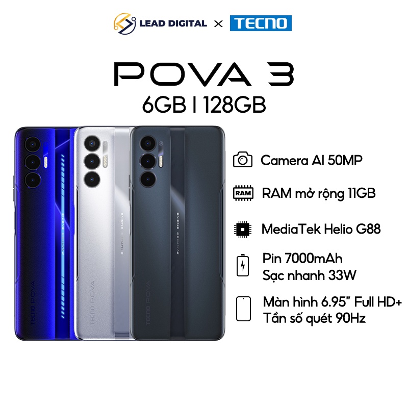 Điện thoại Gaming Tecno POVA 3 (6+5GB)/128GB-Helio G88|7000 mAh|Sạc nhanh 33W-Chính hãng | BigBuy360 - bigbuy360.vn