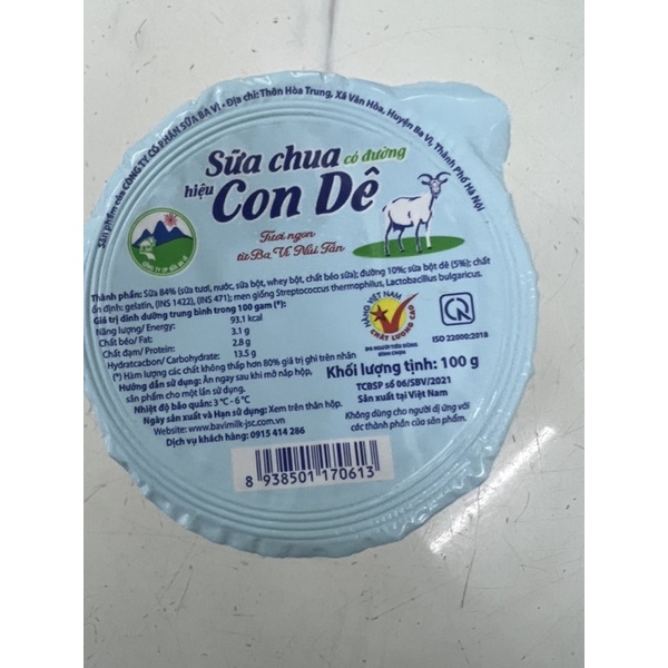 Sữa chua ba vì hiệu con dê 100gr