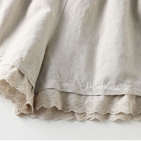 Quần Short Cotton Linen Dáng Rộng Buộc Dây Thêu Họa Tiết Phong Cách Mori Nhật Bản Ngọt Ngào Thời Trang Mùa Hè Cho Phụ Nữ Tuổi Teenmei Xl-5xl 2023