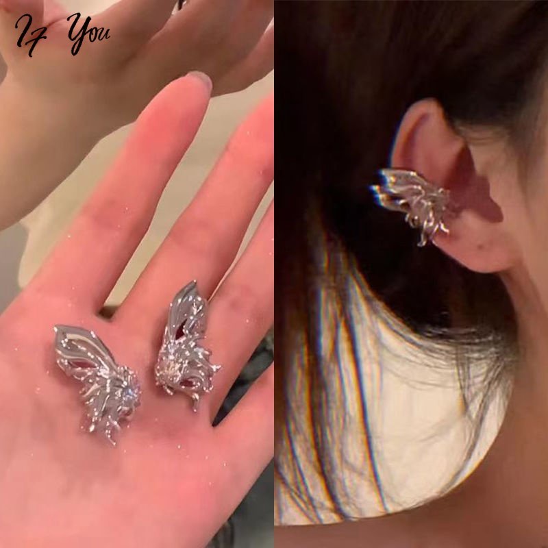 Khuyên tai AY mạ bạc hình bướm thời trang cho nữ