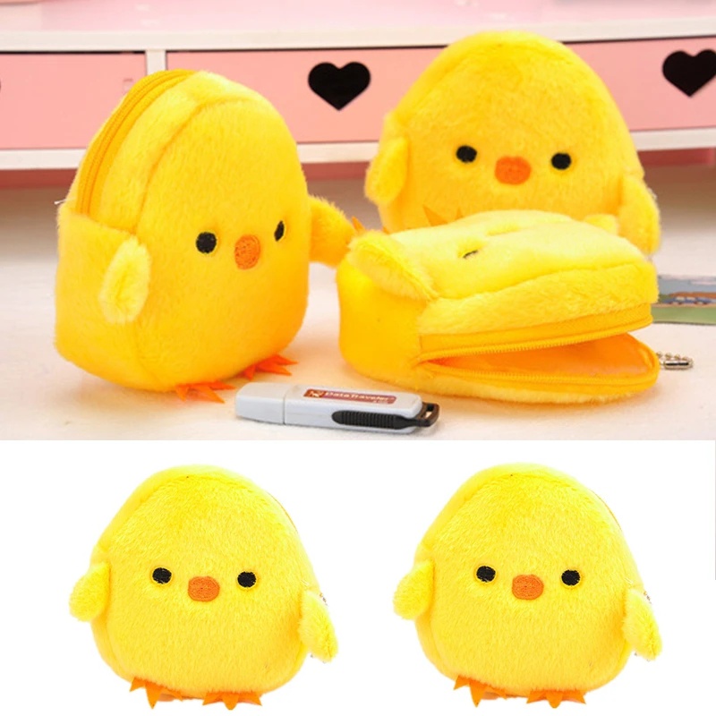 Ví Đựng Tiền Xu Mini Hình Gà Con Bằng Lông Nhung Có Khóa Kéo Dễ Thương Xinh Xắn