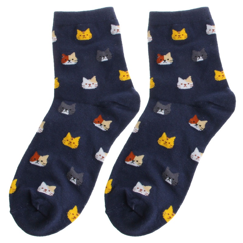Vớ Cotton In Hình Mèo Hoạt Hình 5 Màu Tùy Chọn Thời Trang Mùa Thu Cho Nữ
