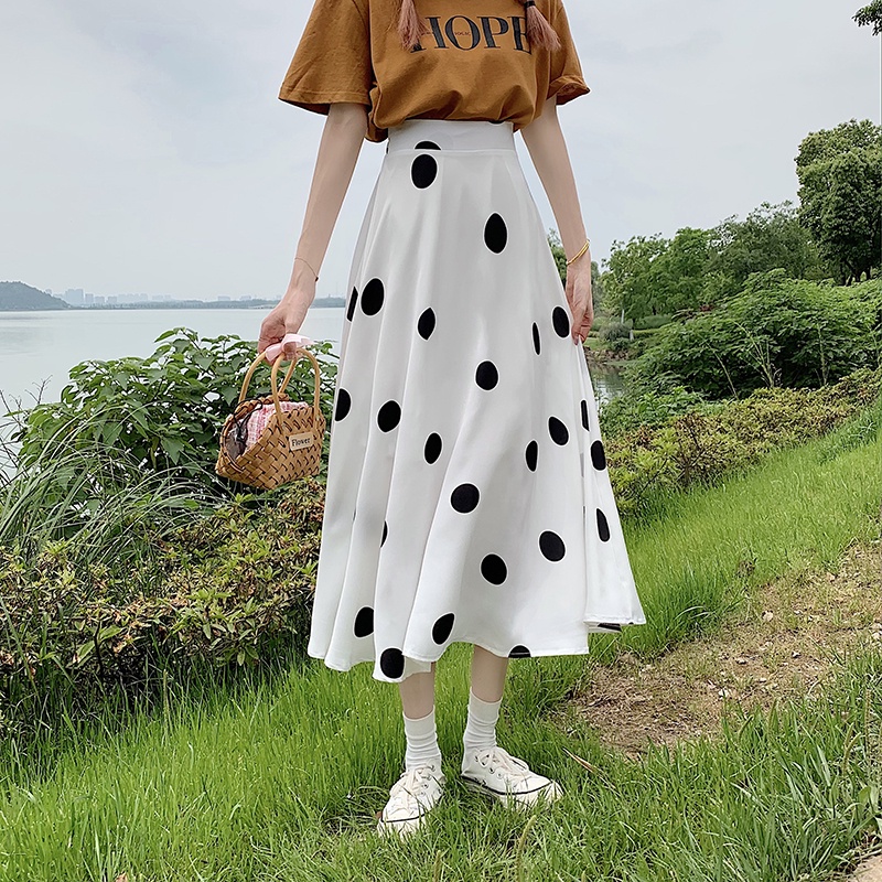 SUXI Chân Váy Chữ A Lưng Cao Họa Tiết Chấm Bi Thời Trang Cho Nữ