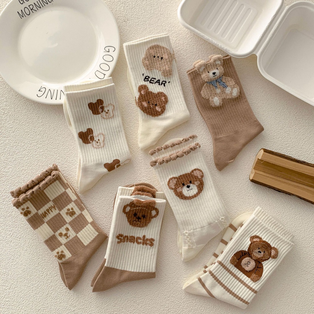 Vớ Cotton Dày Dặn In Họa Tiết Gấu Dễ Thương Thời Trang Thu Đông Cho Nữ CFH MM