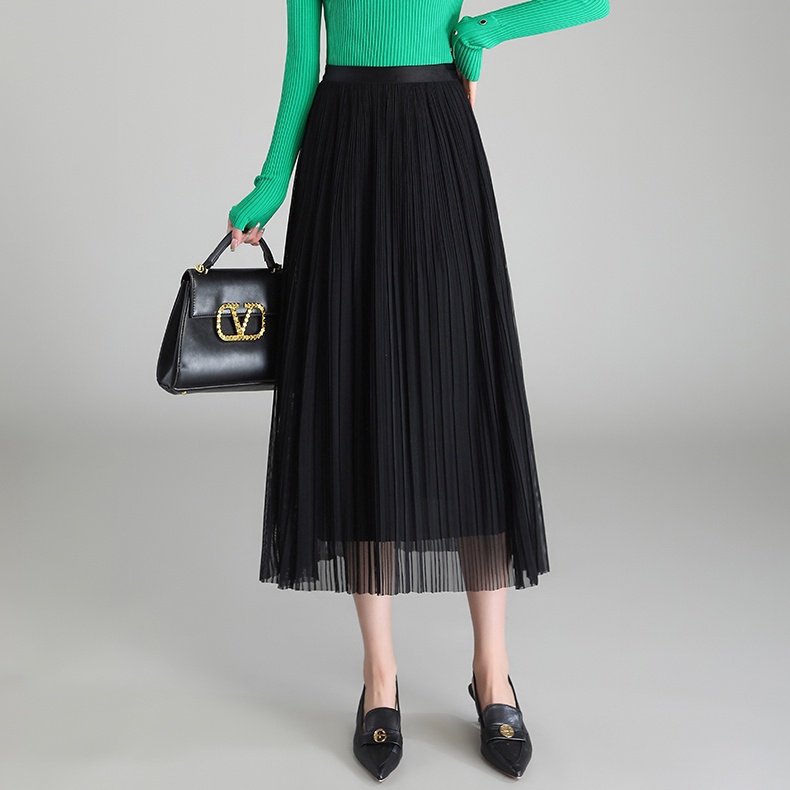 Chân Váy Lưới Dáng Chữ a Lưng Cao Xếp Ly Thời Trang Xuân Thu 2023 Mới