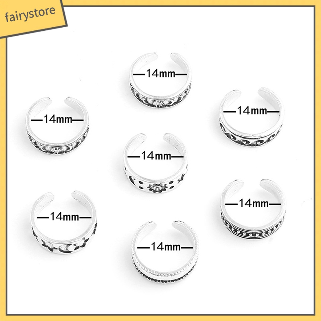 Set 1 / 7 Nhẫn Đeo Ngón Chân Mạ Điện Hình Trăng Sao Phong Cách Bohemian Thời Trang Đi Biển