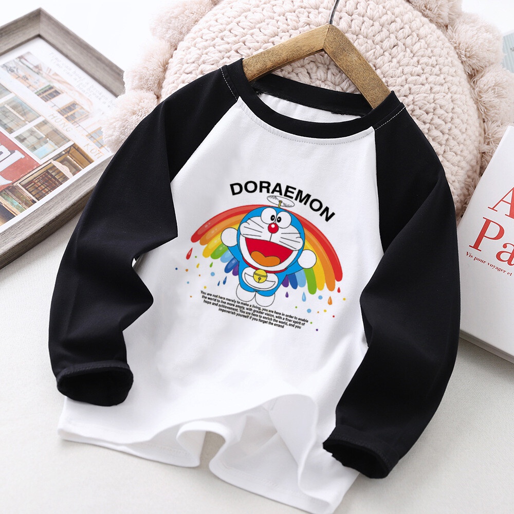 Áo Thun Dài Tay Họa Tiết doraemon Xinh Xắn Dành Cho Bé