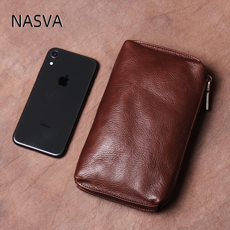 Nasva Unisex Da Thật Chính Hãng Ly Hợp Da Mềm Retro Ví Dài Thường Ngày Túi Điện Thoại Di Động Ly Hợp Đơn Giản