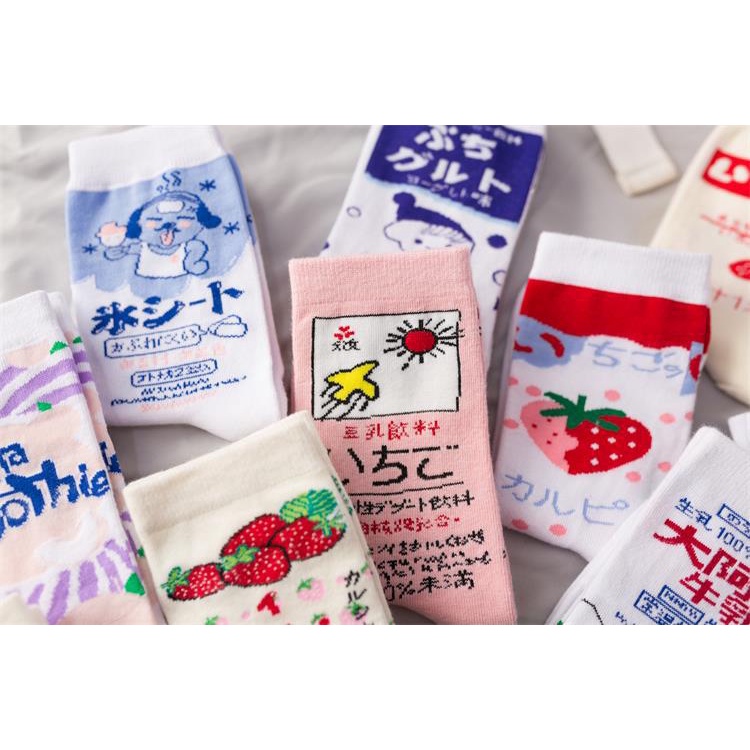 Vớ cotton Cổ Cao Họa Tiết Hoạt Hình Phong Cách Harajuku Hàn Quốc Dễ Thương Cho Nữ
