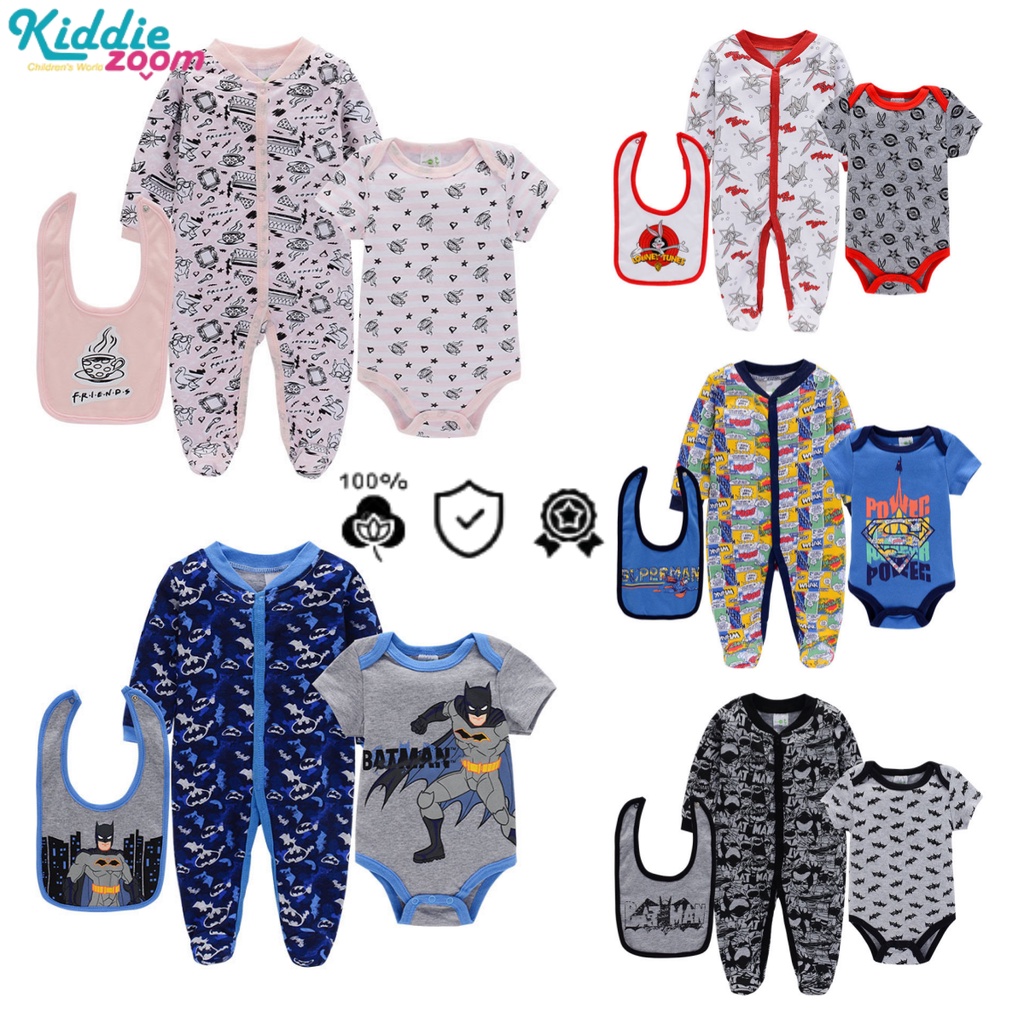Bộ 3 Món Áo Liền Quần Tam Giác Tay Dài Cài Nút Trước Không Nút In Họa Tiết Siêu Anh Hùng Batman Superman Superman Dễ Thương Cho Bé Gái