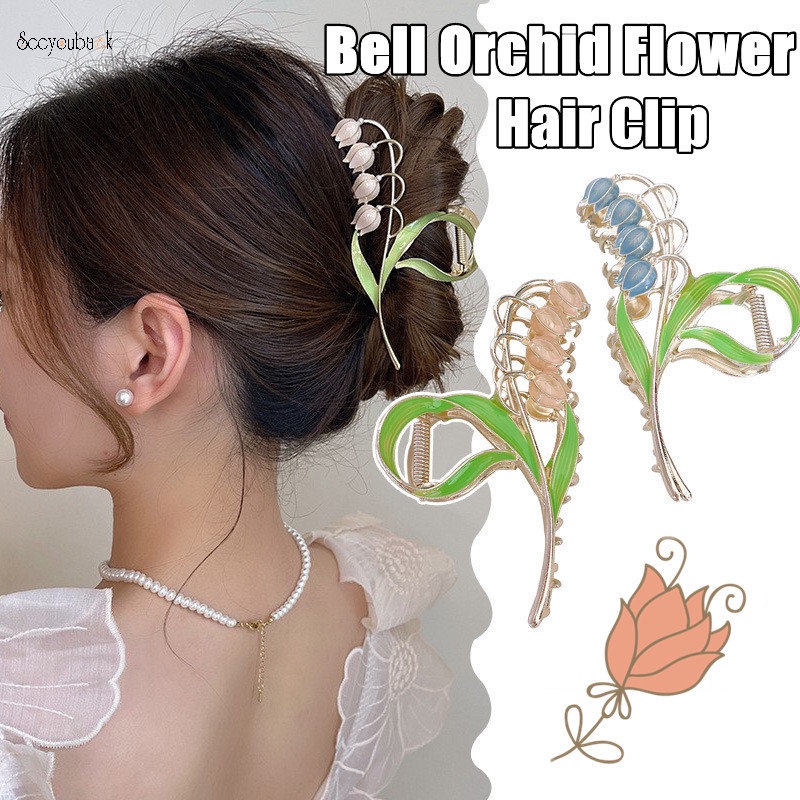Kẹp Tóc Hình Hoa Lan / Chuông Bằng Kim Loại Phong Cách Hàn Quốc Ngọt Ngào Cá Tính Dành Cho Nữ