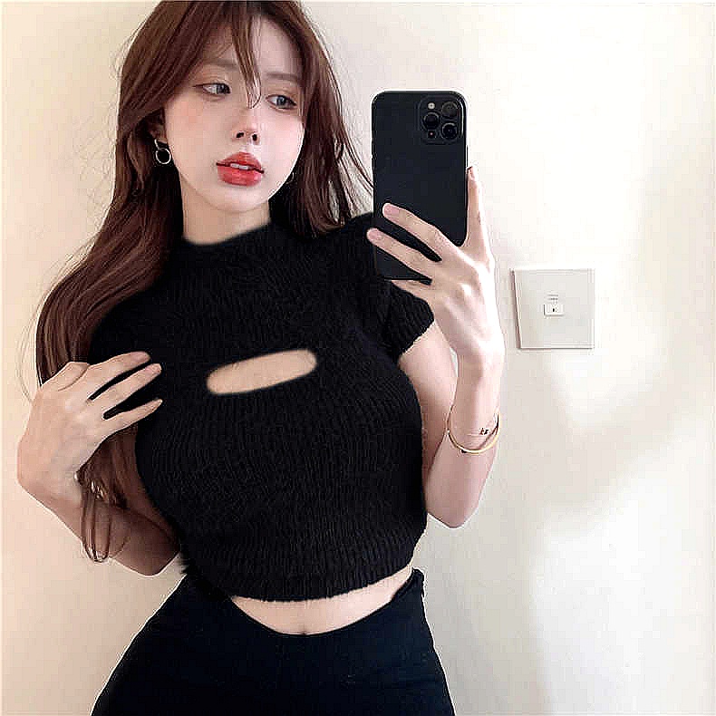 Áo Croptop Tay Ngắn Cổ Lọ Hở Lưng Cột Dây Thời Trang Quyến Rũ Cho Nữ