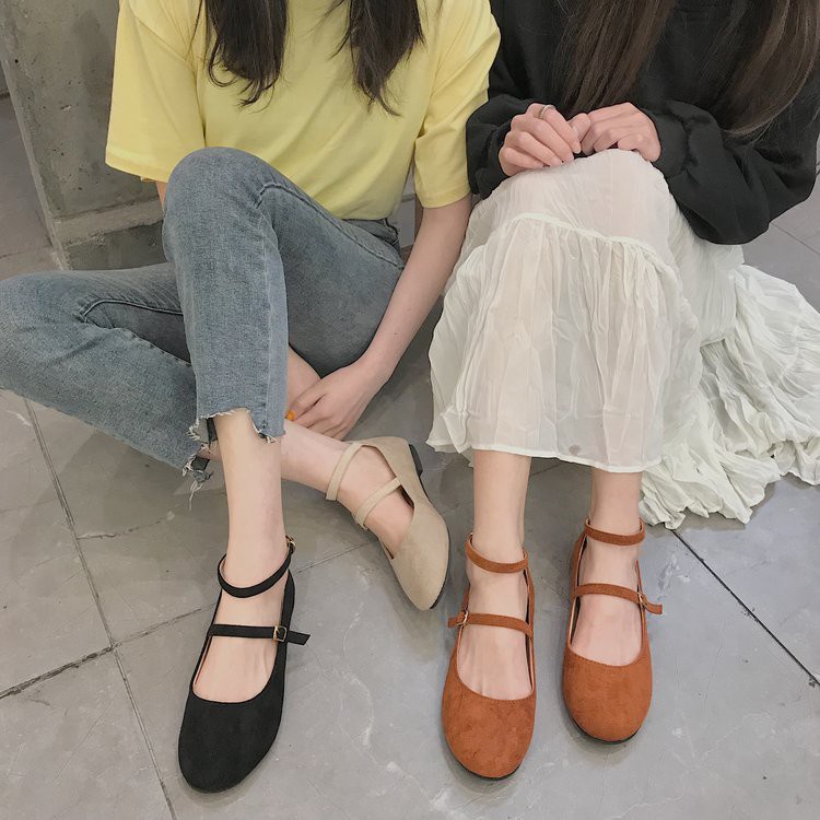 Giày bệt búp bê ulzzang order giày bệt da lộn có quai dáng hàn quốc KÈM ẢNH THẬT