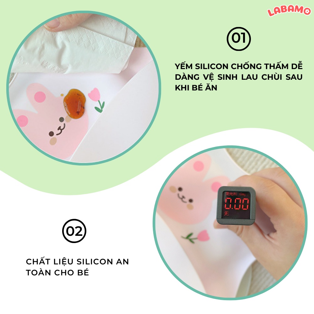 Yếm ăn dặm cho bé silicon 3D có máng hứng siêu mềm chống thấm hình hoa nhí đáng yêu LABAMO YSLC