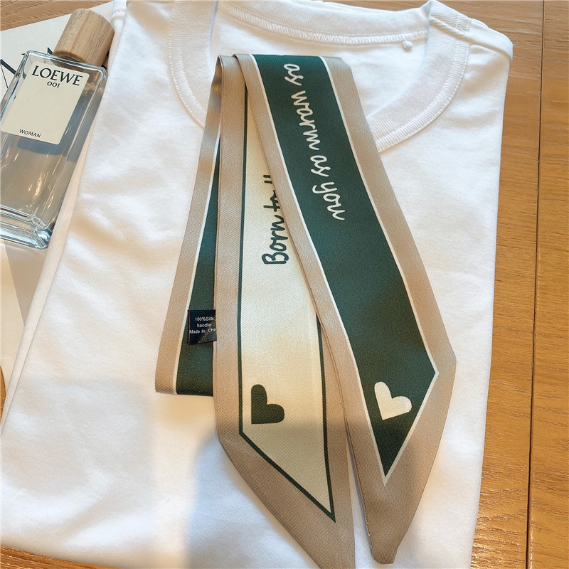 Băng Đô Cài Tóc / Khăn Choàng Cổ Bằng Lụa In Họa Tiết Trái Tim / Chữ Thắt Nơ Cầm Tay Trang Trí Túi Xách