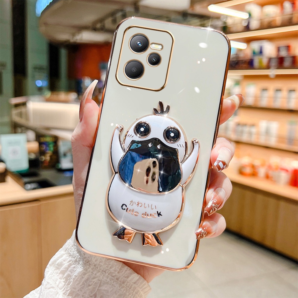 Ốp Điện Thoại Dẻo Mạ Điện Kèm Giá Đỡ Hình Chú Vịt Dễ Thương Cho Xiaomi Poco X5 X5Pro M5 M4 C40 Note 12 Pro Plus A1 Plus