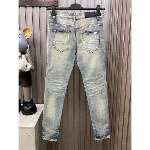 Quần JEAN Skinny Amiri Nam Wash Xanh Khói Rách Xù Viền Vá Vải Nhăn Đỏ Quần Bò Nam Xanh Khói Gối Vá Đỏ | BigBuy360 - bigbuy360.vn