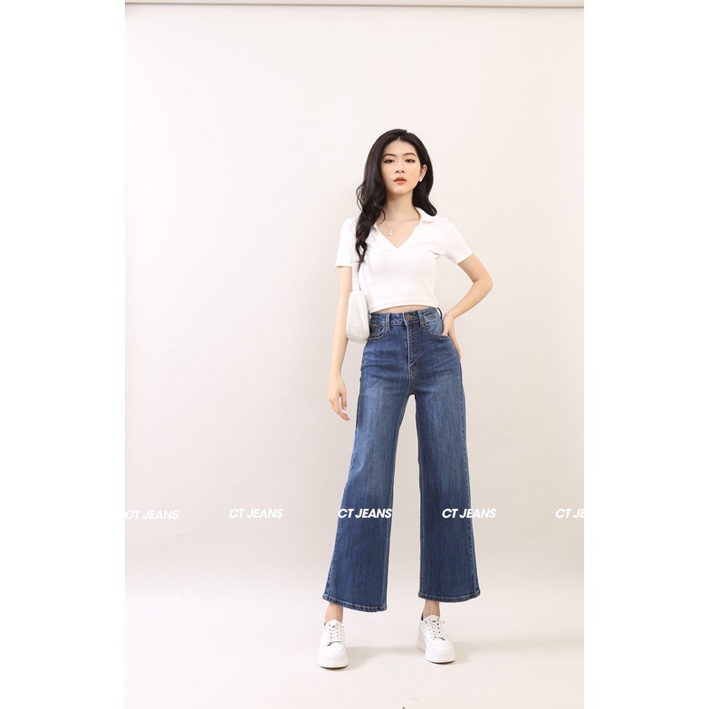 Quần jean ống rộng lưng cao phong cách basic 3 màu xanh đen trắng tùy chọn CP49, CT JEANS