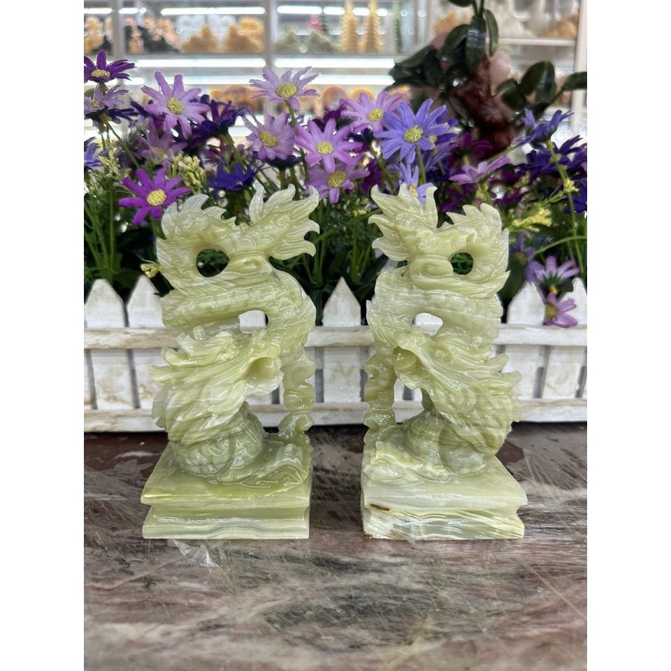 Cặp tượng Rồng phong thủy để bàn đá ngọc onyx - Cao 15 cm