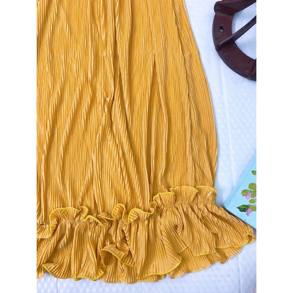 Váy 2 dây dập ly đi biển đi chơi cho bé gái size đại 20-38kg, đầm maxi xuông xếp ly, váy maxi đi biển cho bé gái