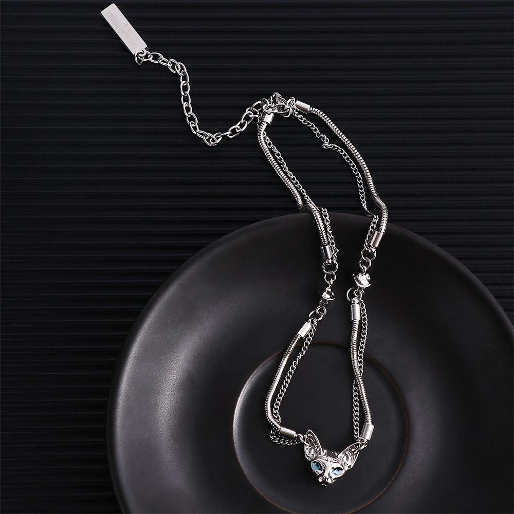 Vòng cổ Mạ Vàng 2K Hai Lớp Mặt Hình Đầu Mèo Thời Trang Cho Nữ