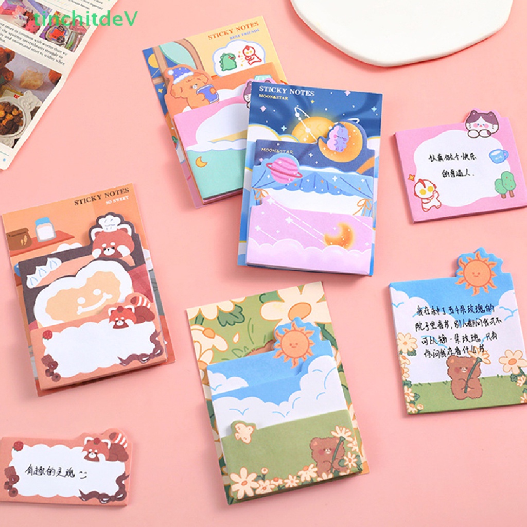 Bộ 90 Tờ Giấy Ghi Chú Tự Dính Hình Thỏ / Gấu Hoạt Hình Dễ Thương