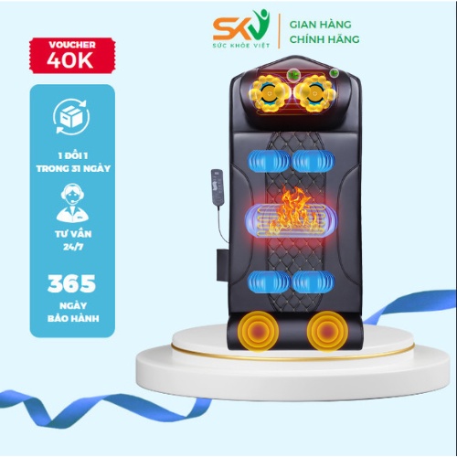 Nệm massage toàn thân trị liệu SKV-220S, 9 cường độ massage, 20 con lăn massage vai cổ, chườm nóng thư giãn hiệu quả