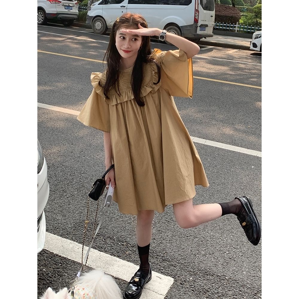 Đầm Xếp Ly Mỏng Màu Sắc Trà Sữa Phong Cách Hàn Quốc Xinh Xắn Cho Nữ