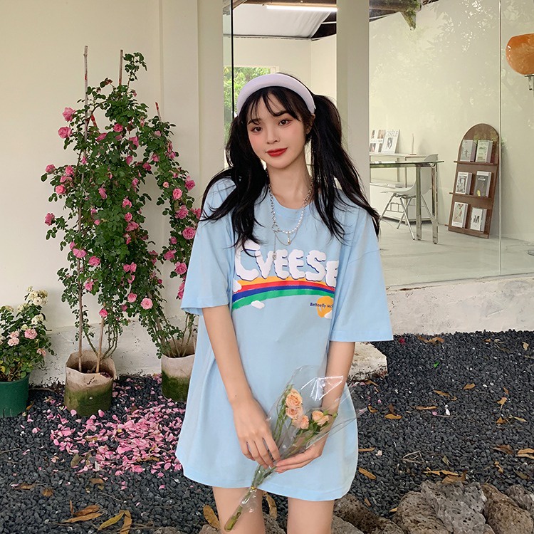 IELGYÁo Thun Tay Ngắn Màu Trơn Dễ Phối Đồ Thời Trang Cho Nữ