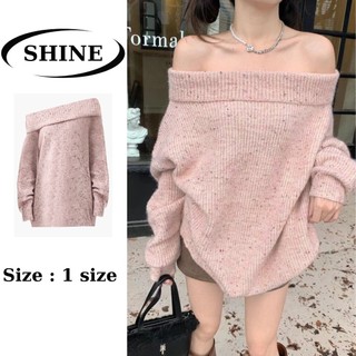 Áo len trễ vai màu hồng len tiêu Quảng châu loại 1 SHINE CLOTHES , áo len dáng rộng chùm mông