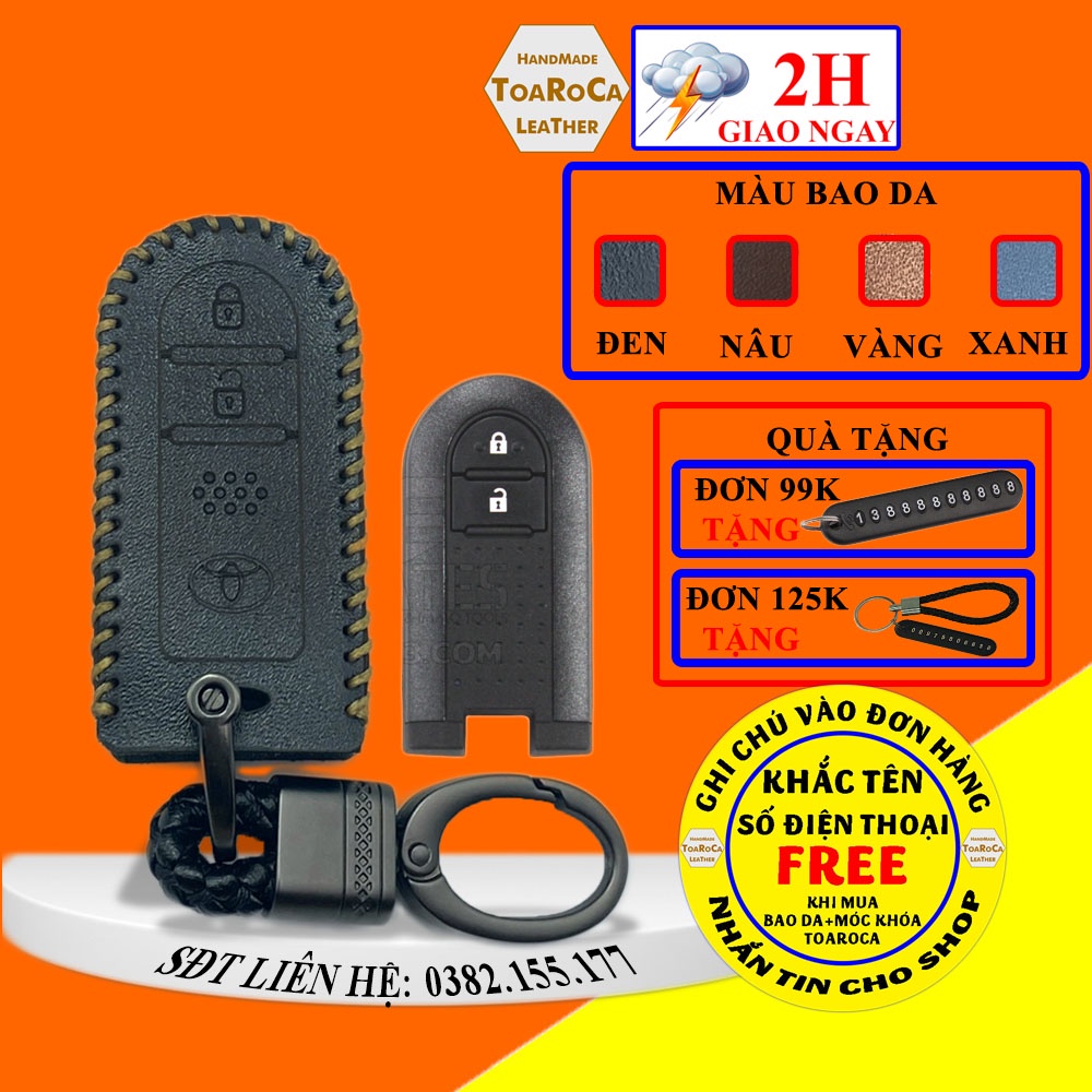Bao Da Chìa Khóa Toyota Rush 2018-2020, Wigo 2020 2 nút bấm ô tô smartkey Da Bò Cao Cấp Handmade Toaroca
