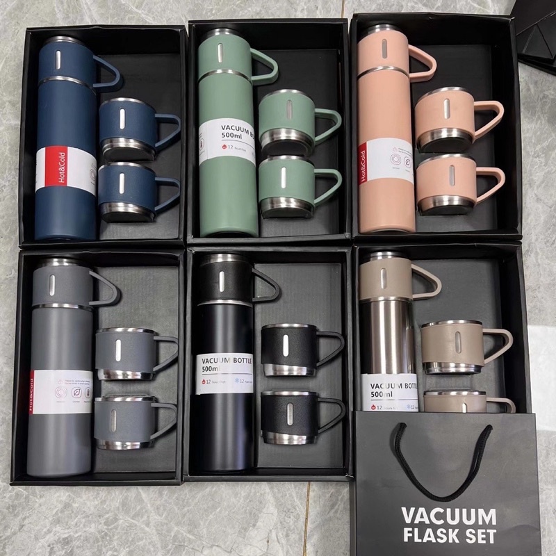 (SG) Bộ Bình Giữ Nhiệt Inox Kèm Cốc Vacuum 500Ml Cao Cấp